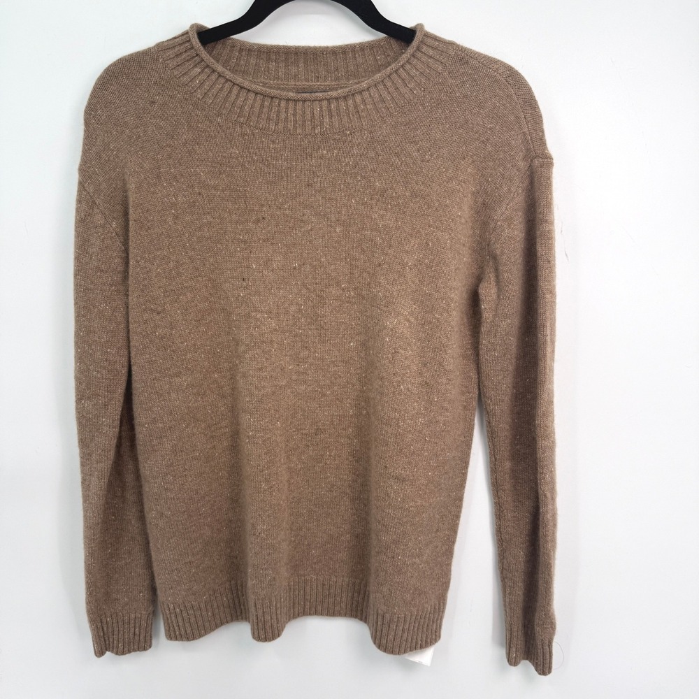 Lands End Cashmere Sweater Women XS Tan Donegal Crewneck Minimalist Quiet Luxury